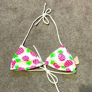 Bikini top size Small ( 3-5) white with neon pink and green pineapples